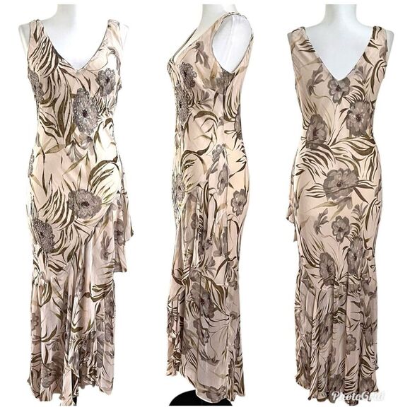 vintage Eva Blue Y2K Beaded Floral Ruffled Dress 8 Asymmetrical Fairy Grunge - Picture 1 of 13